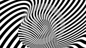 Black and white design. Pattern with optical illusion. Abstract 3D geometrical background. Vector illustration