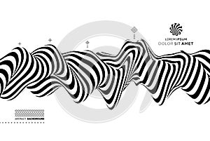 Black and white design. Pattern with optical illusion. Abstract 3D geometrical background. Vector illustration