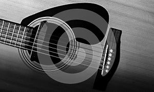 Black and white of detail of guitar