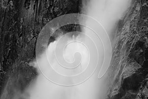 Black and White Details of Yosemite Fall in Yosemite National Park, California