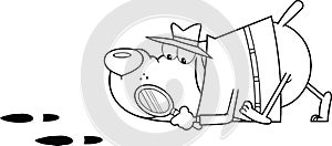 Black And White Detective Dog Cartoon Character Following A Clues