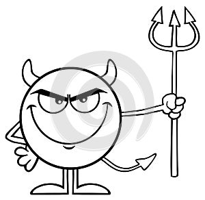 Black And White Devil Cartoon Emoji Character Holding A Pitchfork