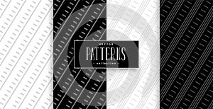 Black and white diagonal lines geometric pattern set