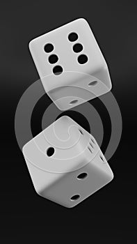 Black and White Dice on a black background, 3d render