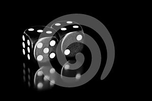 Black and White Dice Reflected on Black