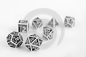 Black and white dices for rpg, dnd, tabletop or board games