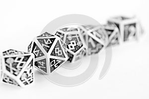 Black and white dices for rpg, dnd, tabletop or board games