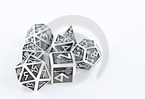 Black and white dices for rpg, dnd, tabletop or board games photo