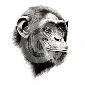 Monochrome Chimpanzee Illustration With Photorealistic Accuracy photo