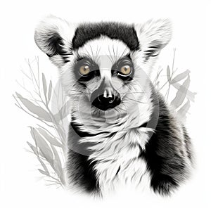 Lemur Drawing: Exotic Animal Portrait In Dark And Light Style photo