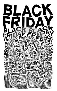 Black and white distorted background composed of Black friday decreasing words photo