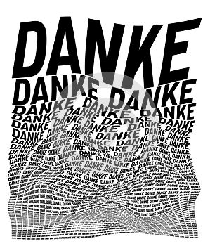 Black and white distorted background composed of Thank you on german decreasing words photo