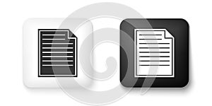 Black and white Document icon isolated on white background. File icon. Checklist icon. Business concept. Square button