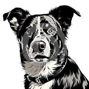 Black and white dog with collar and bow tie. Generative AI