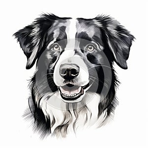 Black And White Dog Drawing: Realistic Portrait In Colorful Svg Style