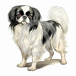 Black And White Dog Illustration With Long Nose - Vintage Japanese Chin Stamp Print