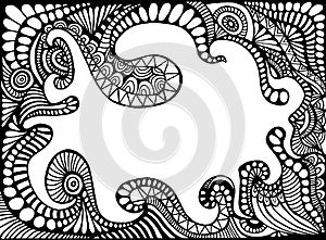 Black and white doodle fun cartoon abstract patterns frame with space for text