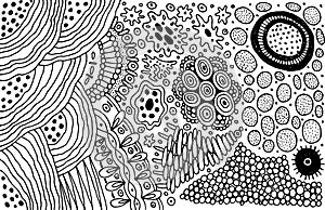 Black and white doodle pattern. Line artwork with abstract organic elements. Psychedelic zendoodle texture. Vector illustration