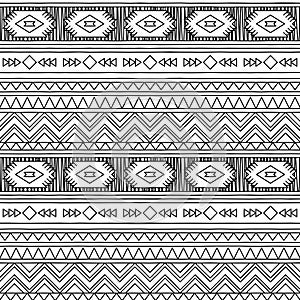 Black and White Doodle Style Seamless Tileable Tribal Pattern