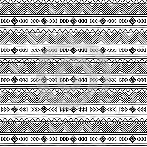 Black and White Doodle Style Seamless Tileable Tribal Pattern