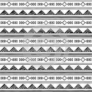 Black and White Doodle Style Seamless Tileable Tribal Pattern