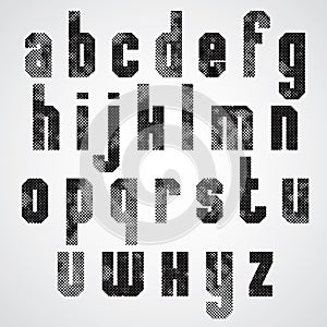 Black and white dotty graphic lower case letters, rectangular in photo