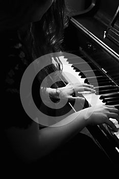 Black and White Drama Light of Girl Playing Piano