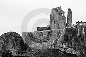 Black and White Dramatic Corfe Castle Ruin