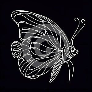 A black and white drawing of a butterflyfish with a long antennae.
