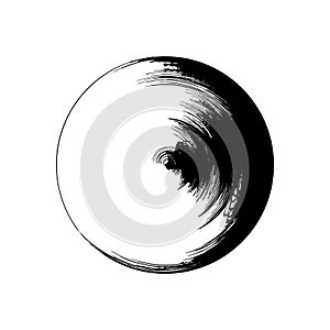 a black and white drawing of a circular shape vector brush stroke, earth globe on black
