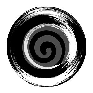a black and white drawing of a circular shape vector brush stroke, earth globe on black