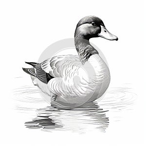 Hyper-realistic Black And White Duck Art Illustration