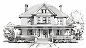 Black And White Drawing Of An Edwardian Beauty House