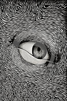 A black and white drawing of an eye, AI