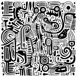 Abstract Doodle: A Chilling Pre-columbian Art Style With Symbolic Overload photo