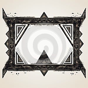 a black and white drawing of a frame with a triangle in the middle