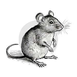 Meticulous Inking: Vintage Illustration Of Grey And White Mutagenic Rat photo