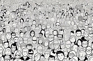 a black and white drawing of a large group of people