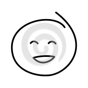 Black and white drawing of a laughing good-natured emoticon with closed eyes
