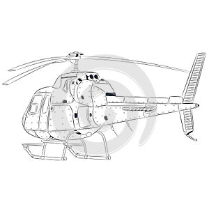 Black and white drawing of a light passenger helicopter.