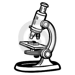A black and white drawing of a microscope