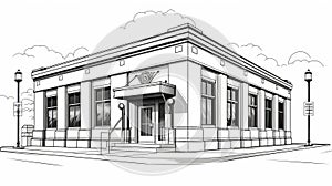 Black And White Drawing Of An Old Bank Building photo