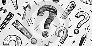 Black and white drawing of question marks. Suitable for educational materials