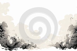a black and white drawing of smoke and swirls on a white background