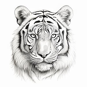 Detailed Pencil Drawing Of A White Tiger Head - Tattoo Style Illustration