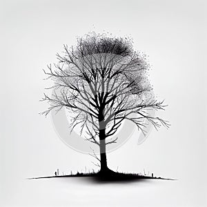 A black and white drawing of a tree