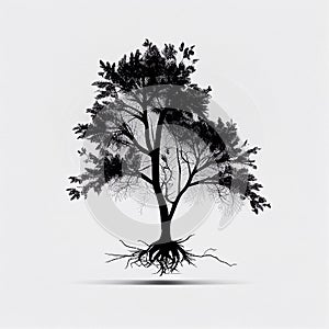 A black and white drawing of a tree
