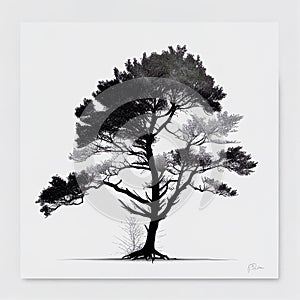 A black and white drawing of a tree