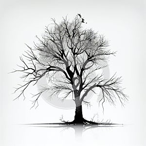 A black and white drawing of a tree