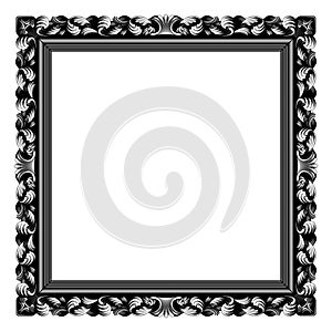 Black and white drawing of vintage decorative square frame in vintage engraving style isolated on white